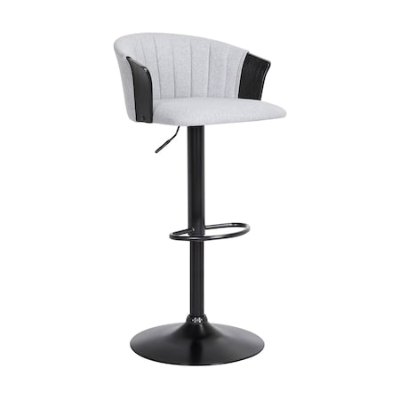 Armen Living Lydia Adjustable Black Wood Bar Stool in Light Gray Fabric with Black Metal LCLYBABLKLTGR